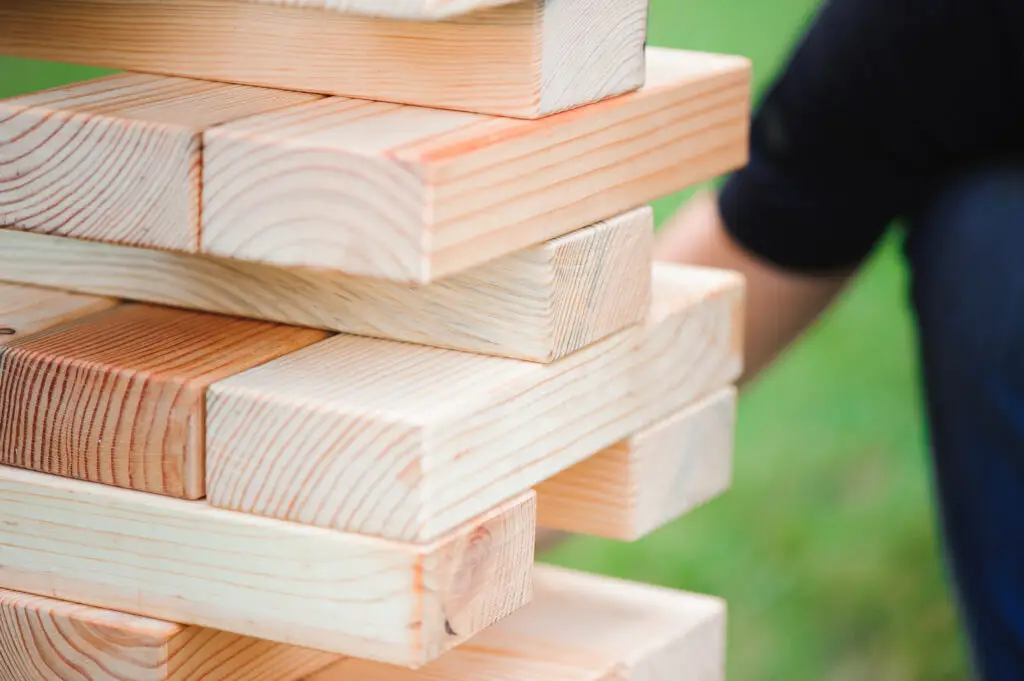 Close-up of giant Jenga blocks game
