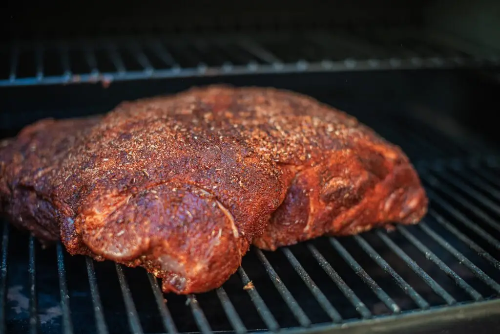 Pork shoulder rubbed on a charcoal offset smoker