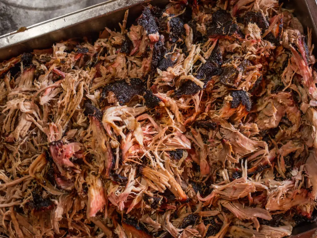 Pulled pork in an aluminum serving tray
